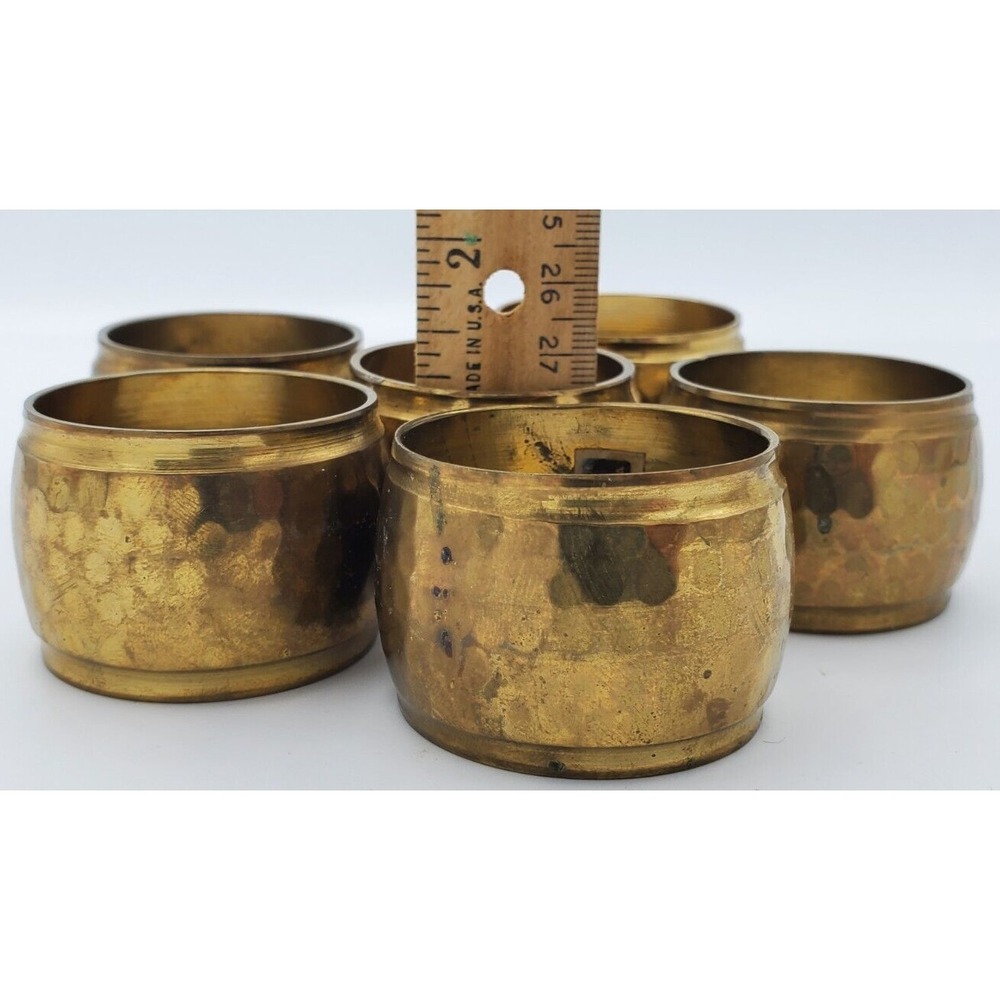 Hammered‎ Brass Made in India Napkin Rings Set of 6 Probably 1980s Vintage